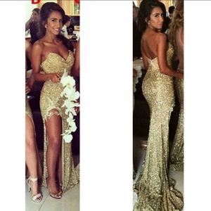 Gold sequin bridesmaids prom dress